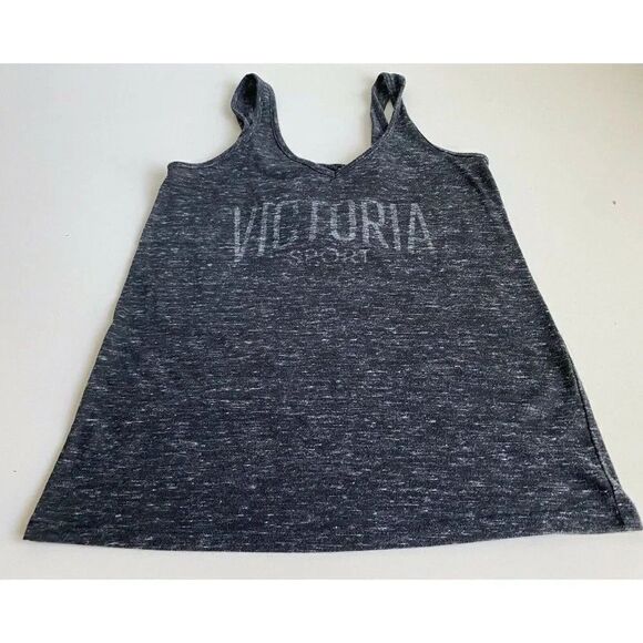 Victoria’s Secret Sport Tank Top Size XS Crisscross Back Dark Grey Logo - Picture 1 of 6
